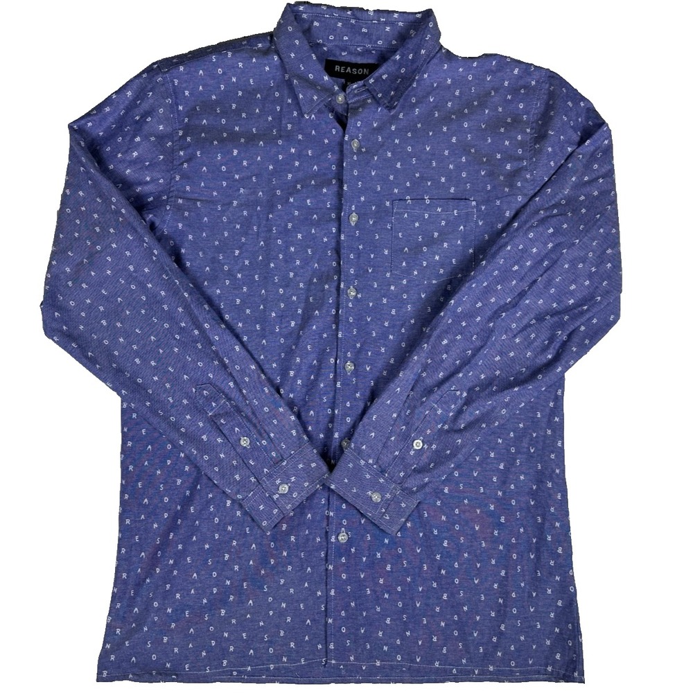 Reason Clothing Mens XL Button Up Shirt Purple All Over Print Streetwear